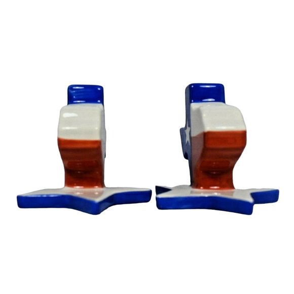 Clay Art Texas Flag Salt and Pepper with Napkin Holder Set Hand Painted - Picture 6 of 11